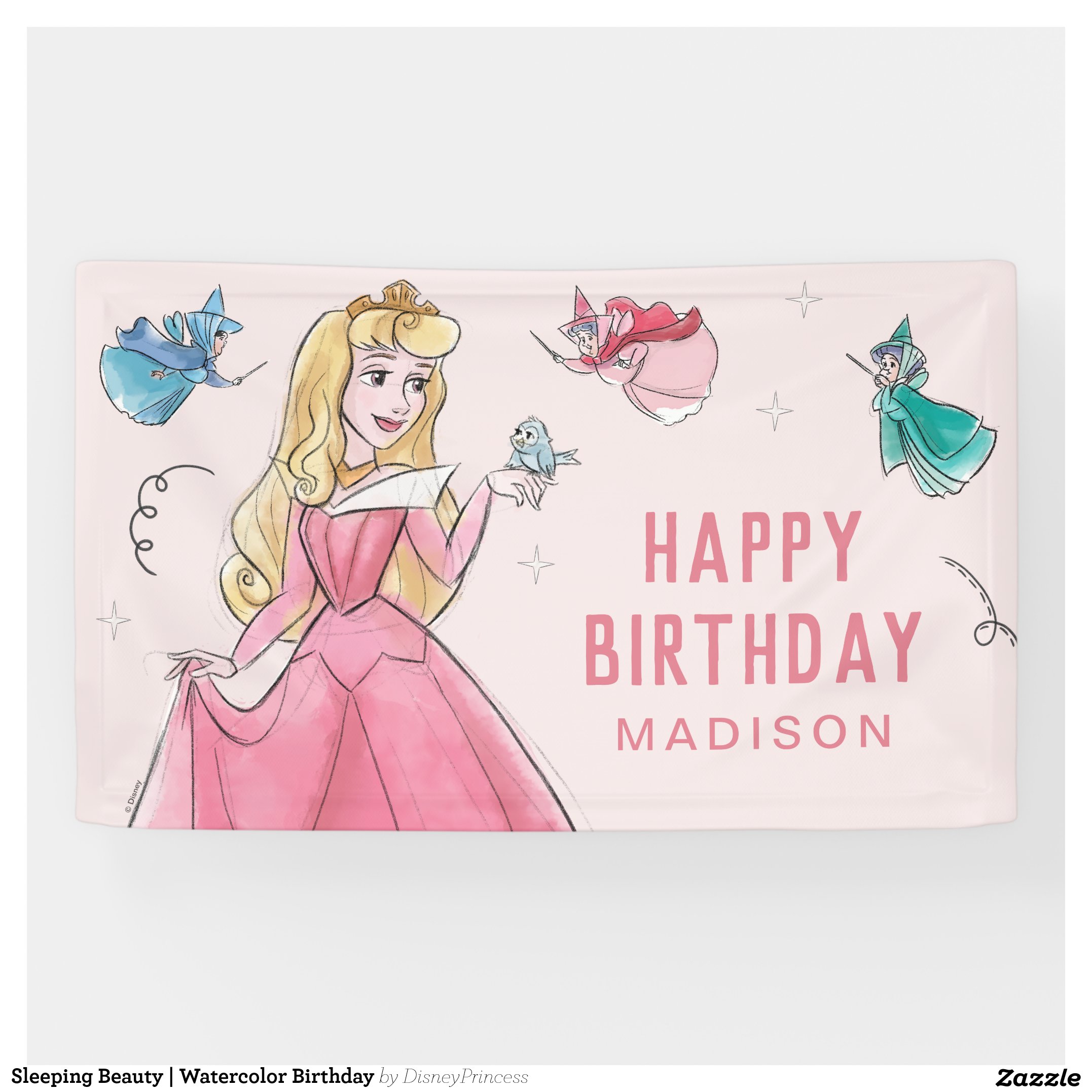 Sleeping Beauty Watercolor Birthday Banner