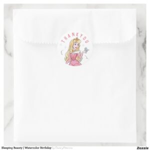 Sleeping Beauty Watercolor Birthday Classic Round Sticker
