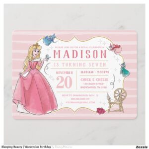 Sleeping Beauty Watercolor Birthday Invitation