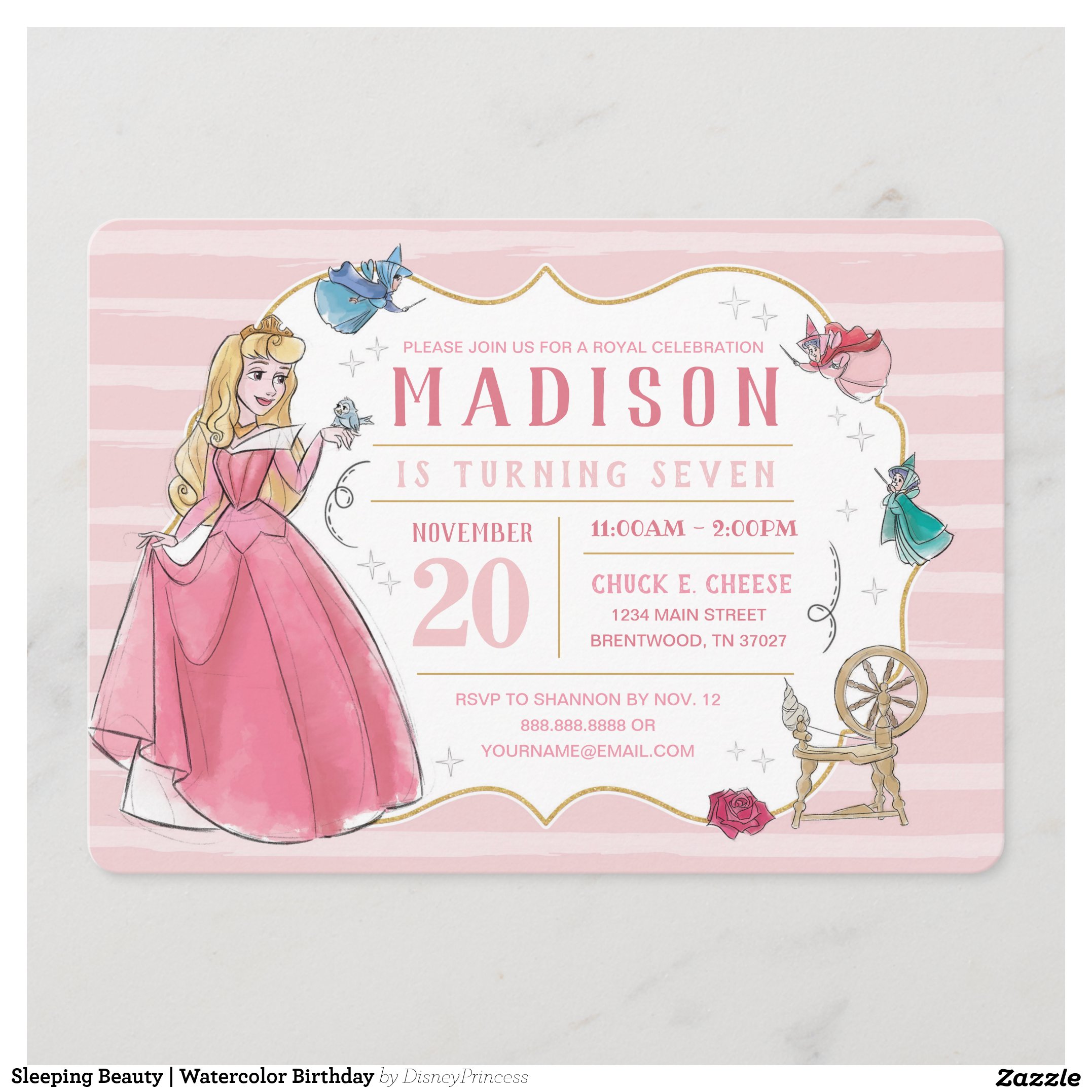 Sleeping Beauty Watercolor Birthday Invitation