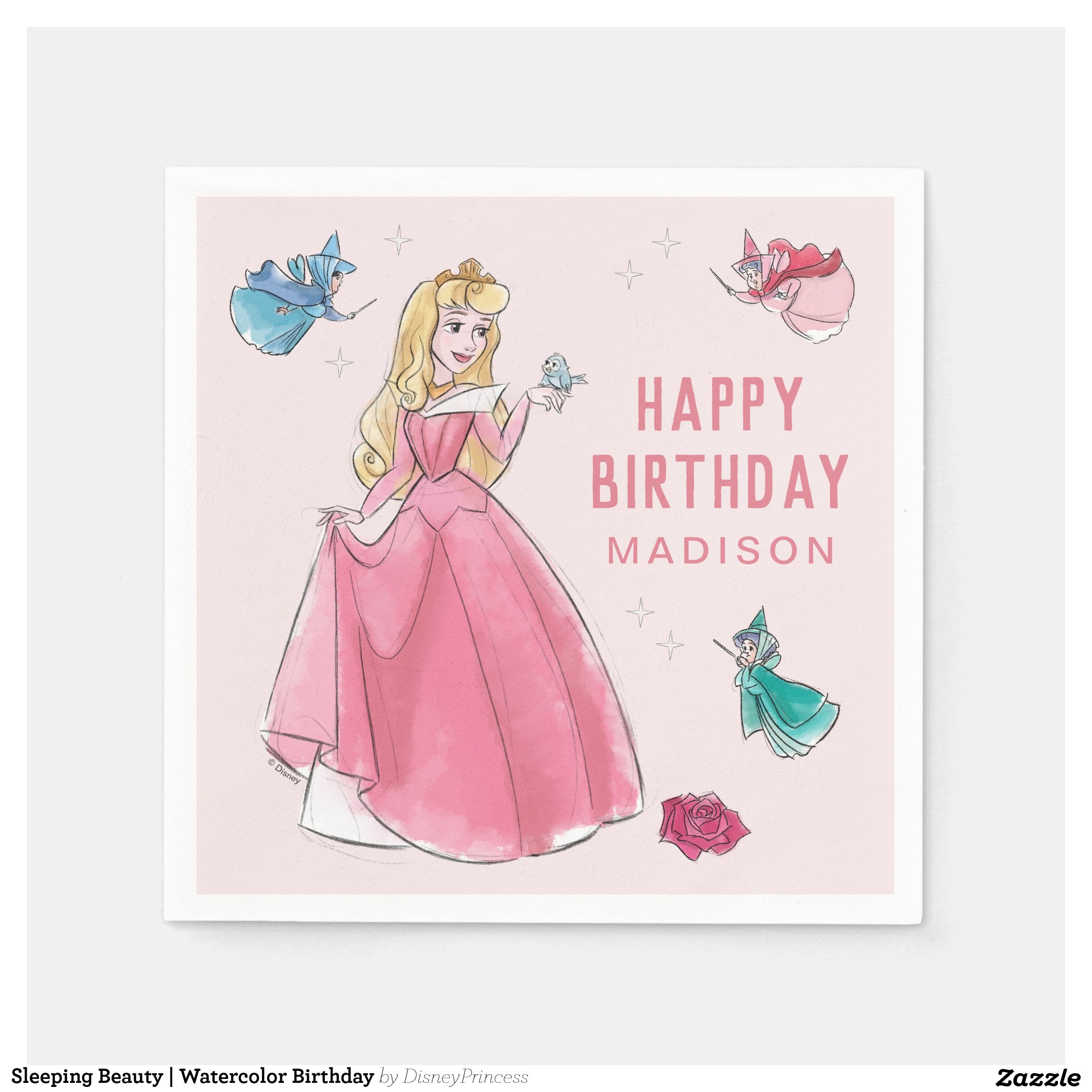 Sleeping Beauty Watercolor Birthday Napkins