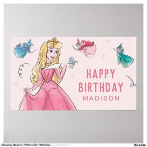 Sleeping Beauty Watercolor Birthday Poster