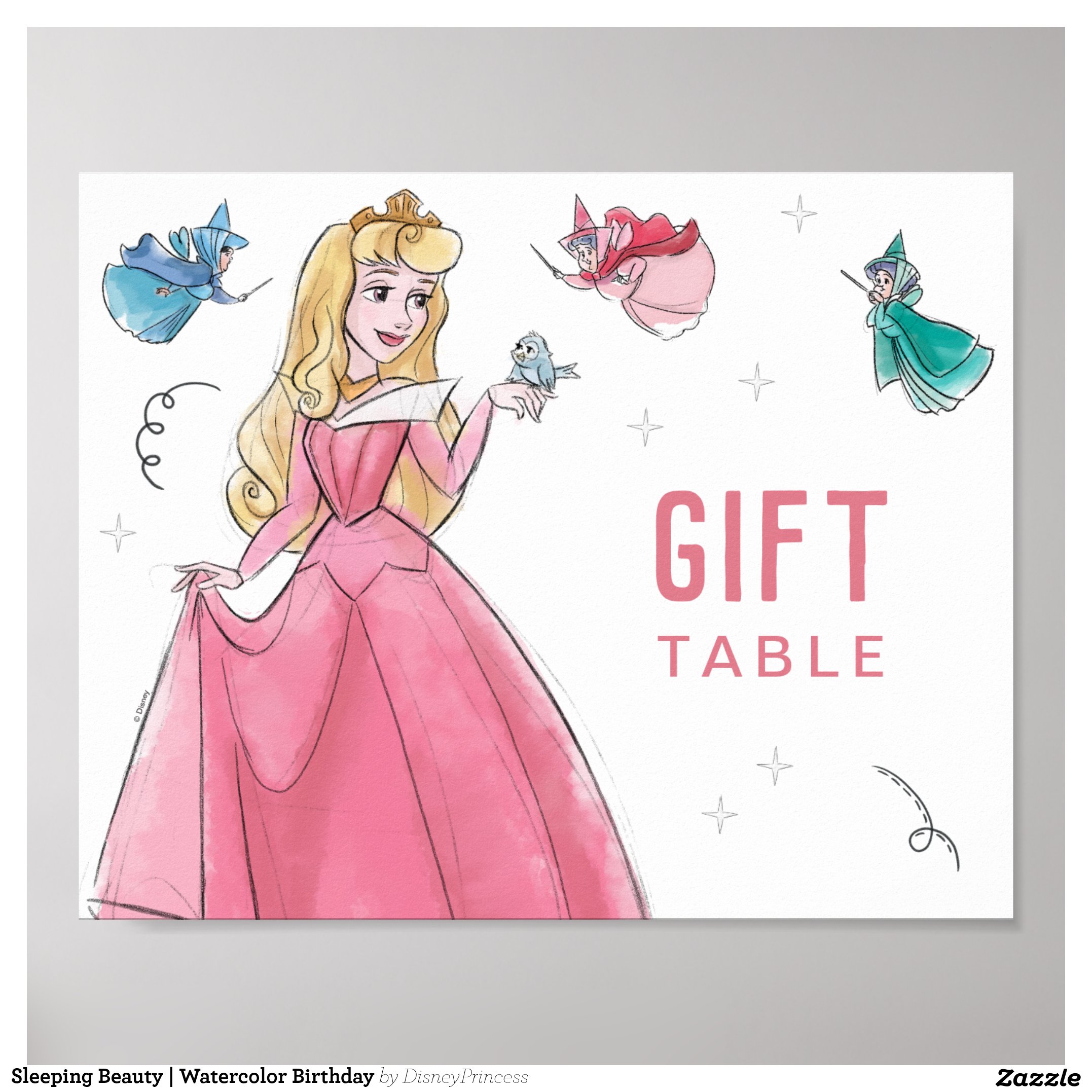 Sleeping Beauty Watercolor Birthday Poster