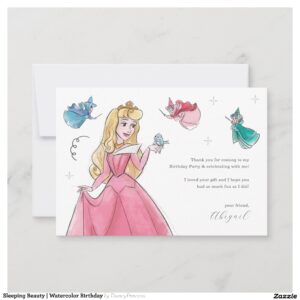 Sleeping Beauty Watercolor Birthday Thank You Card