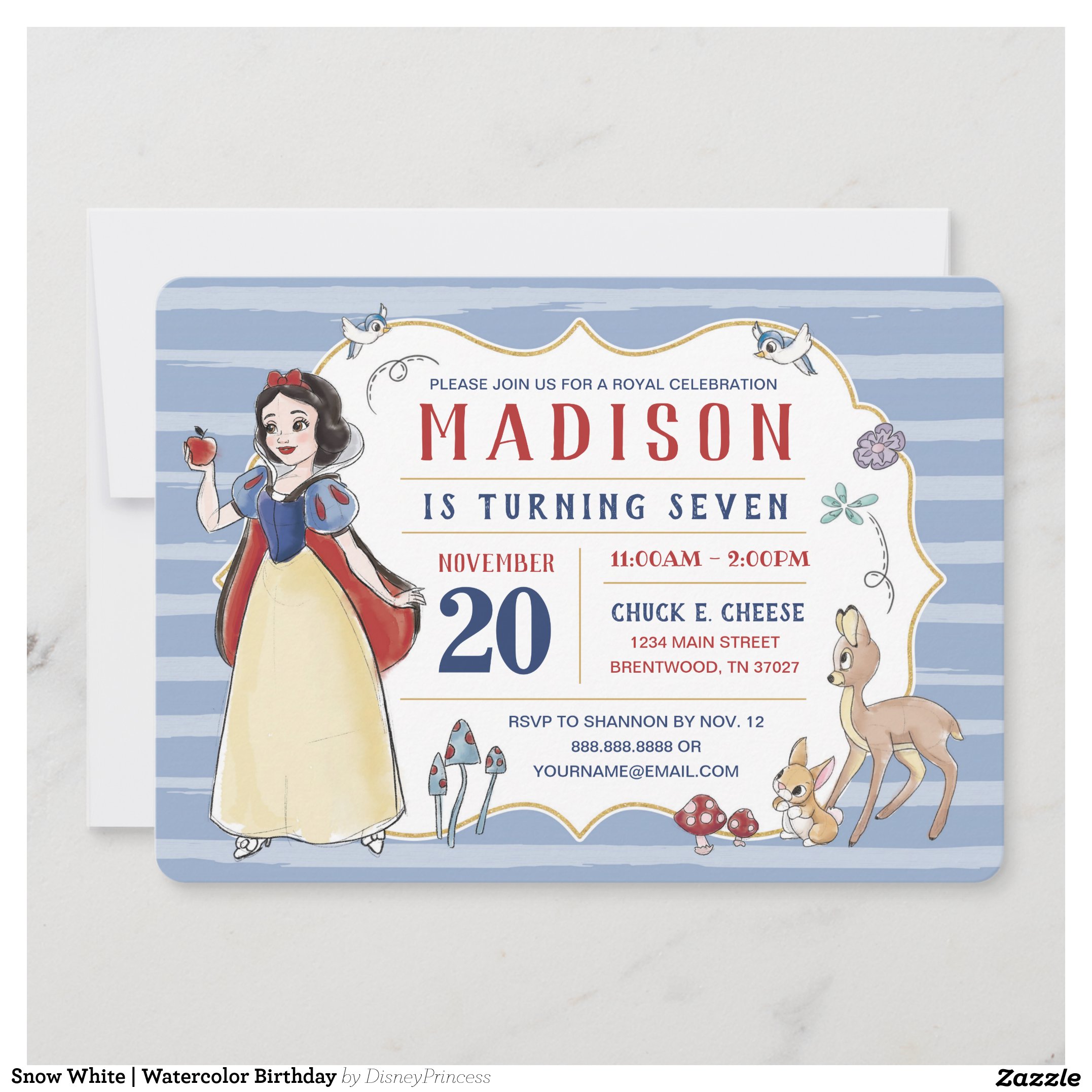 Snow White Watercolor Birthday Invitation