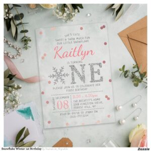 Snowflake Winter 1st Birthday Acrylic Invitations