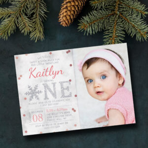 Snowflake Winter 1st Birthday Photo Real Foil Invitation