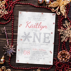 Snowflake Winter 1st Birthday Real Foil Invitation