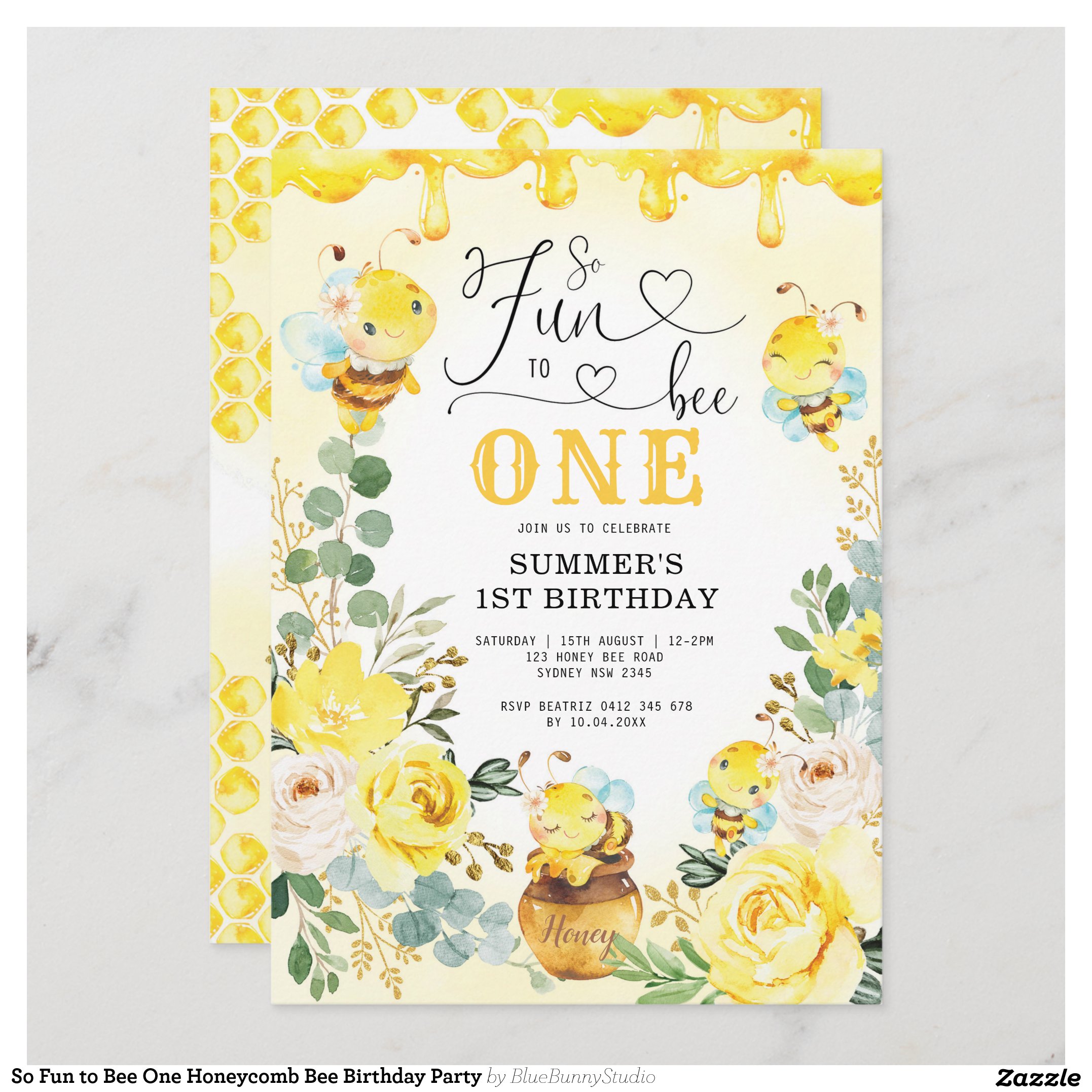 So Fun to Bee One Honeycomb Bee Birthday Party Invitation