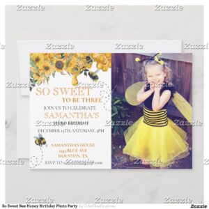 So Sweet Bee Honey Birthday Photo Party Invitation