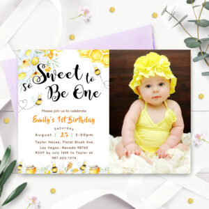 So Sweet To Be One 1st Birthday Photo Invitation