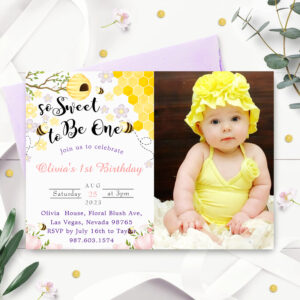 So Sweet To Be One 1st Birthday Photo Invitation