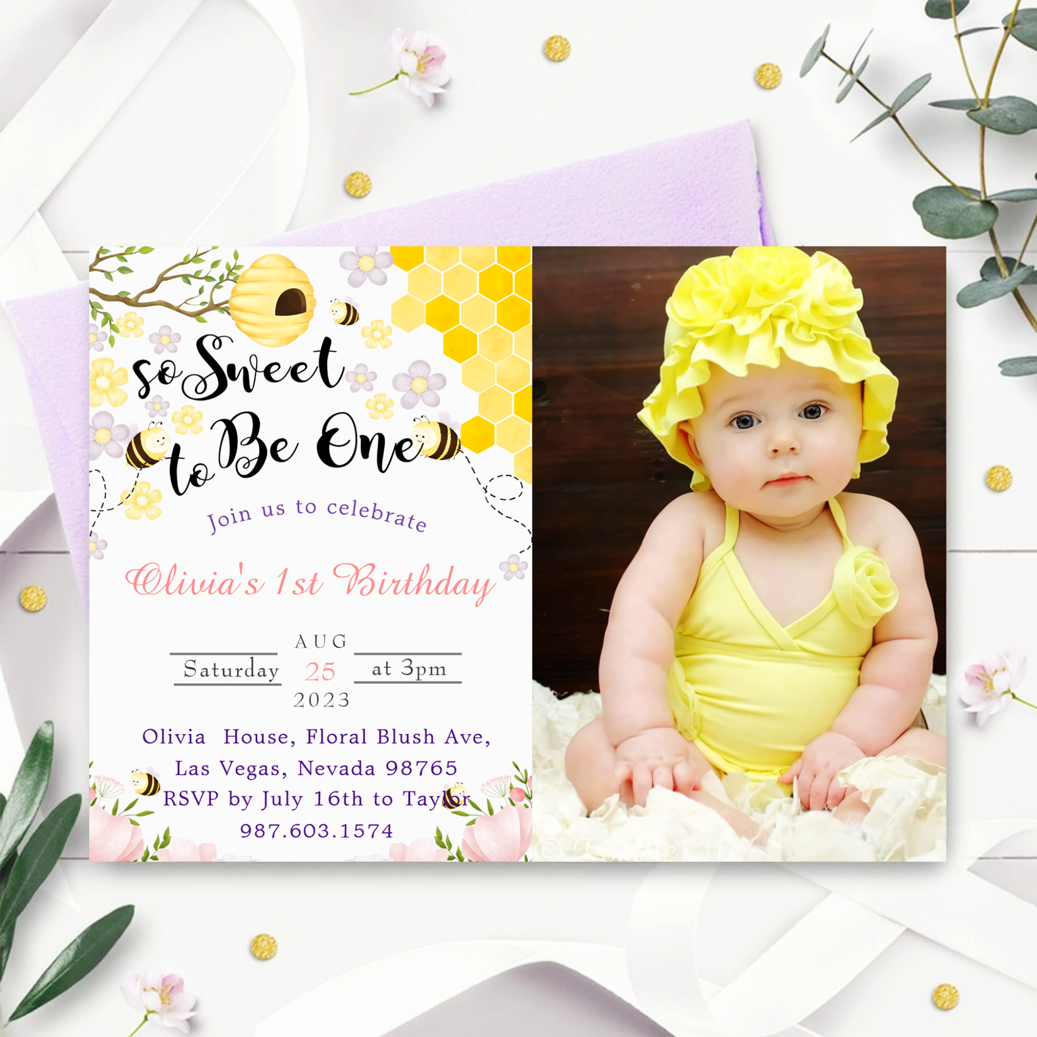 So Sweet To Be One 1st Birthday Photo Invitation