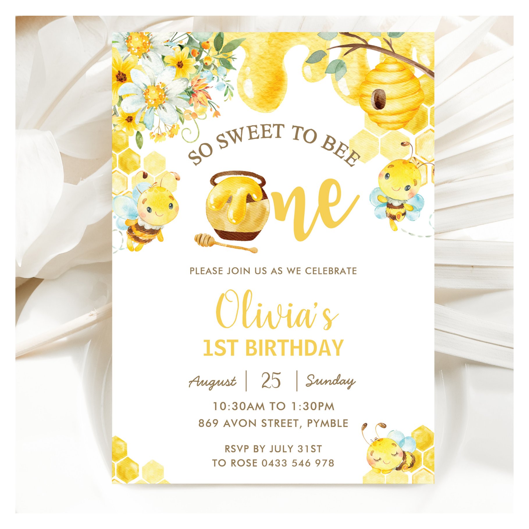 So Sweet To Be One Cute Bees 1st Birthday Invitation