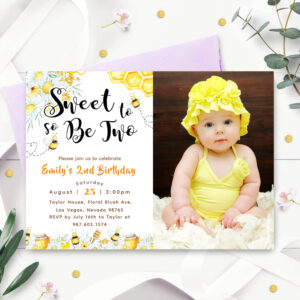 So Sweet To Be Two 2nd Birthday Photo Invitation