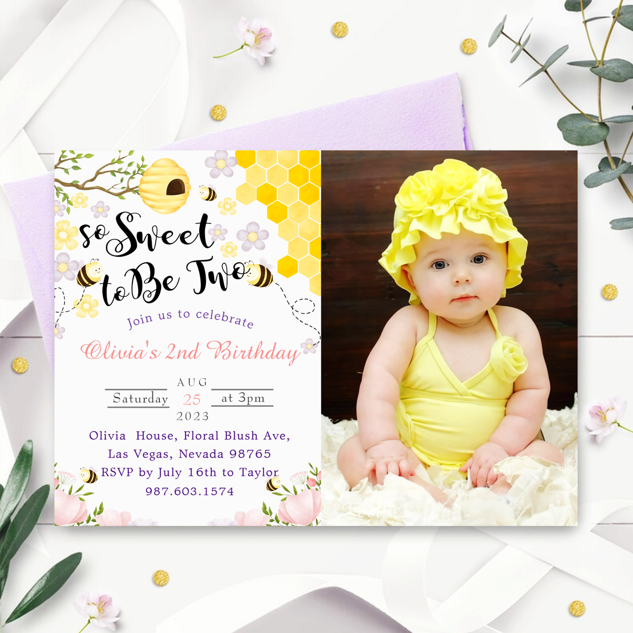 So Sweet To Be Two 2nd Birthday Photo Invitation