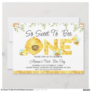 So Sweet To Bee First Birthday Invitation