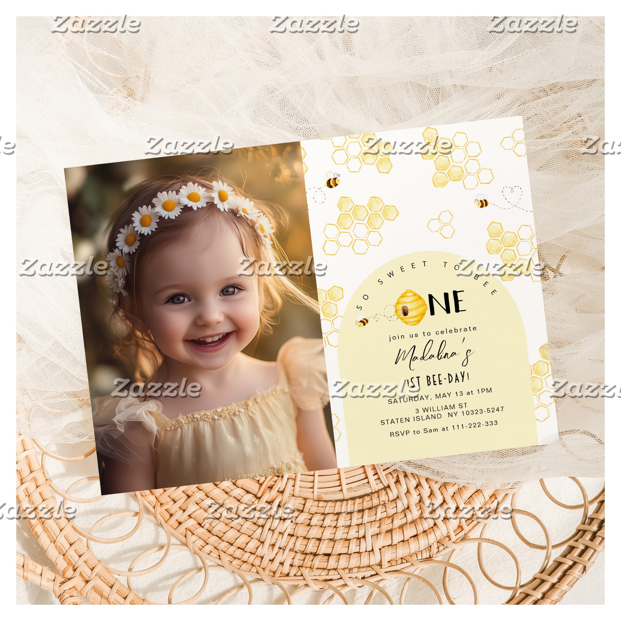 So sweet to Bee One 1st Bee day birthday photo Invitation