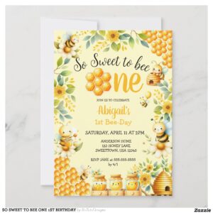 SO SWEET TO BEE ONE 1ST BIRTHDAY INVITATION