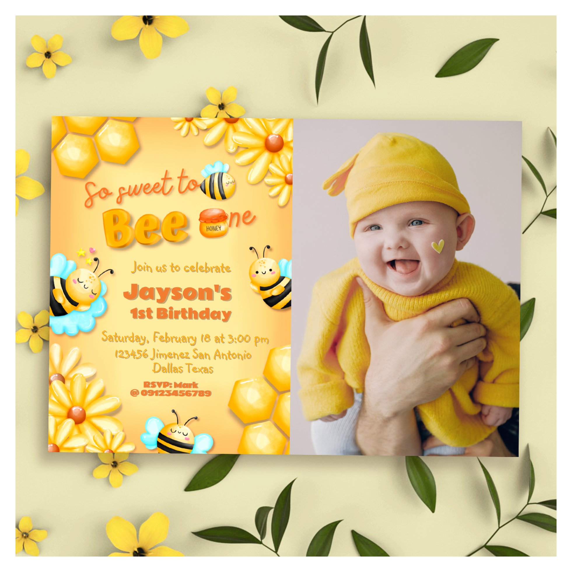 So Sweet to Bee One - 1st Birthday with Photo Invitation