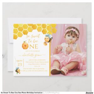 So Sweet To Bee One Bee Photo Birthday Invitation