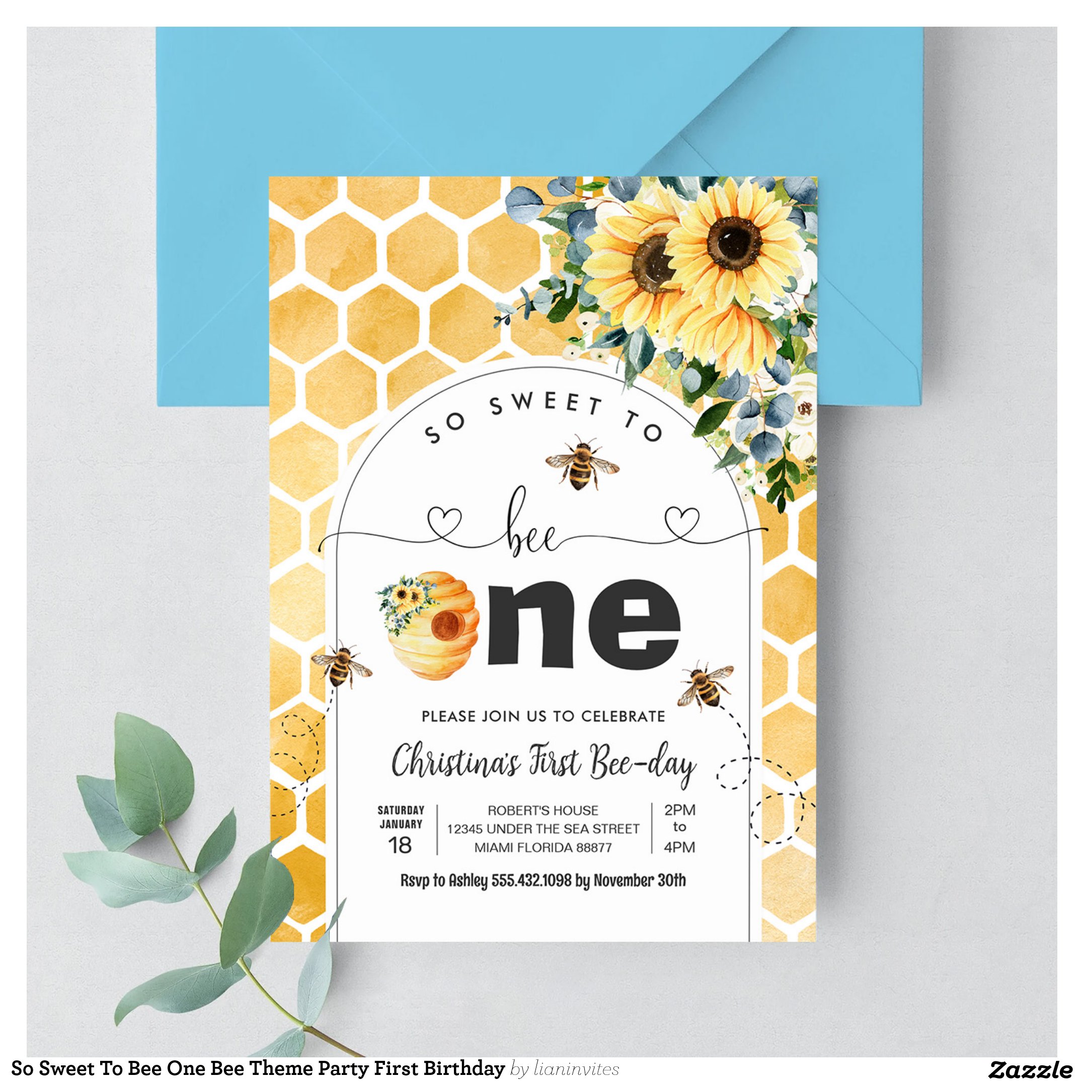 So Sweet To Bee One Bee Theme Party First Birthday Invitation