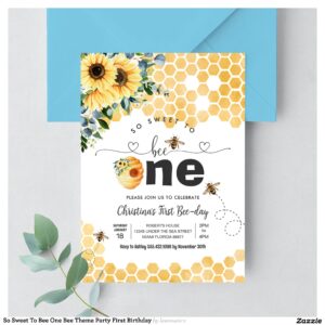 So Sweet To Bee One Bee Theme Party First Birthday Invitation