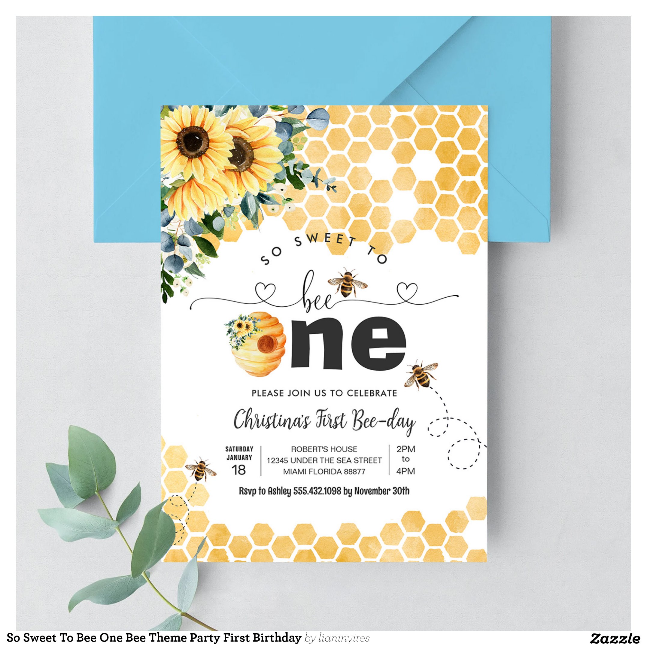 So Sweet To Bee One Bee Theme Party First Birthday Invitation