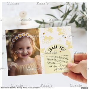 So sweet to Bee One Beeday Photo Thank you card