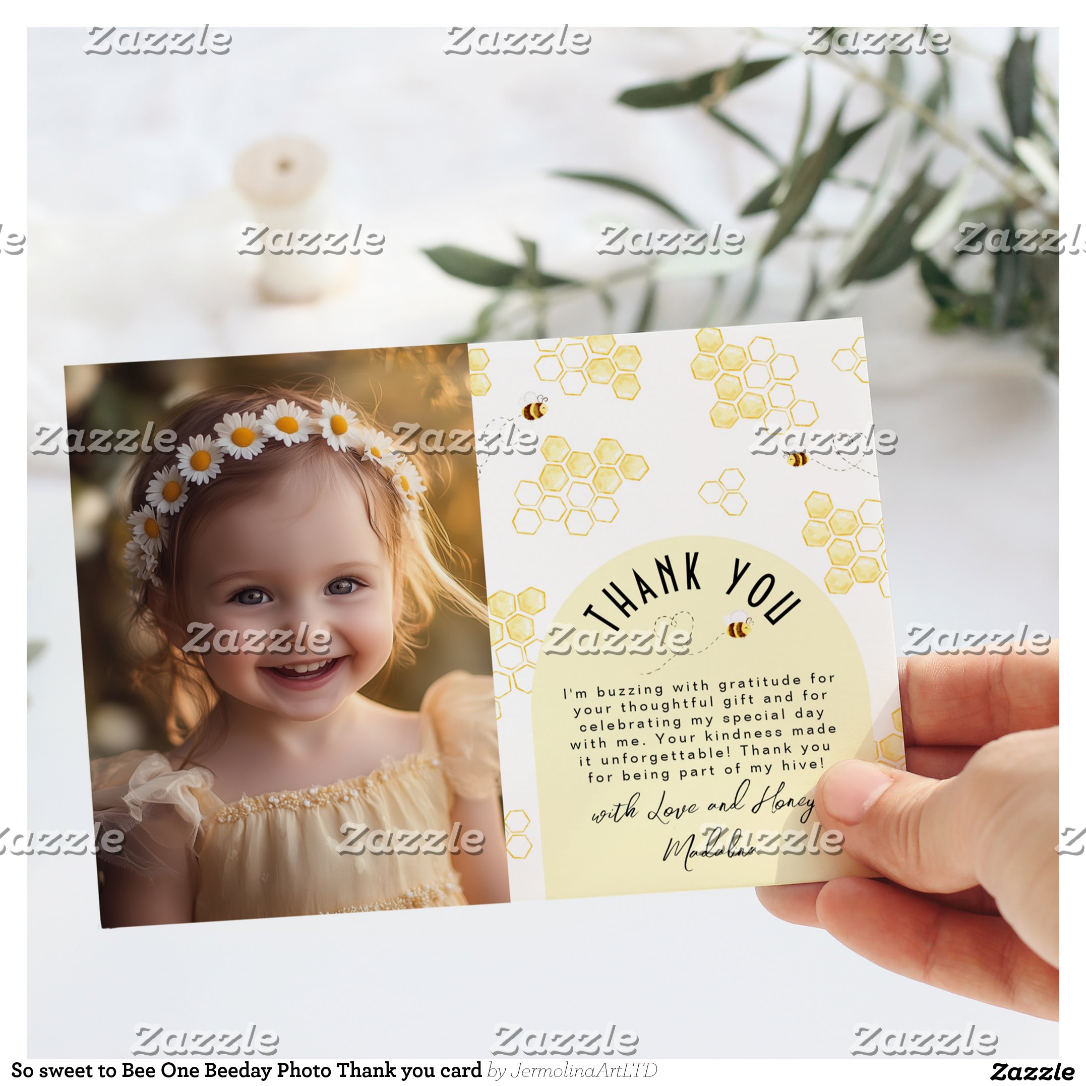 So sweet to Bee One Beeday Photo Thank you card