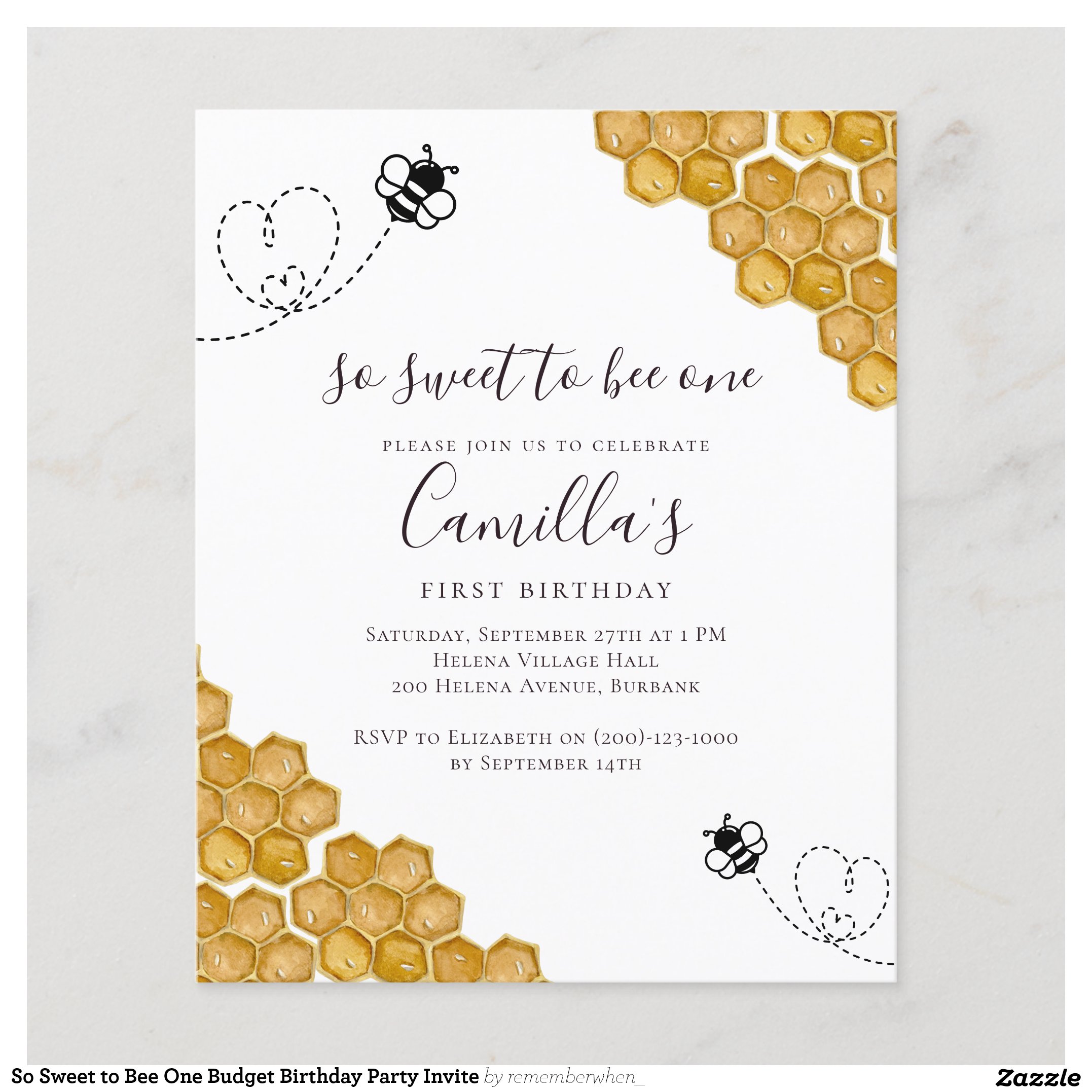 So Sweet to Bee One Budget Birthday Party Invite