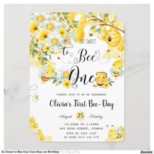 So Sweet to Bee One Cute Bees 1st Birthday Invitation