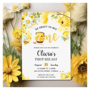 So Sweet To Bee ONE Cute Bumblebee 1st Birthday Invitation
