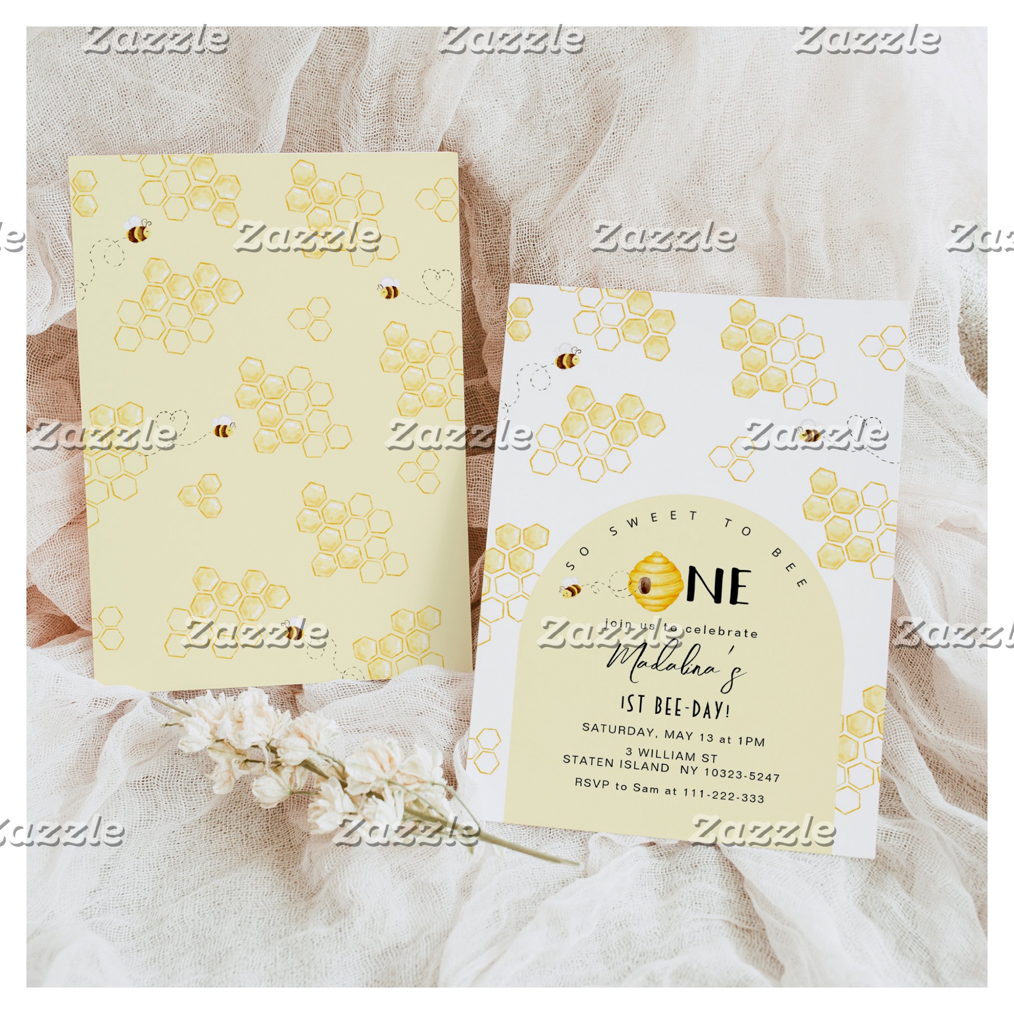 So sweet to bee one first bee day birthday invitation