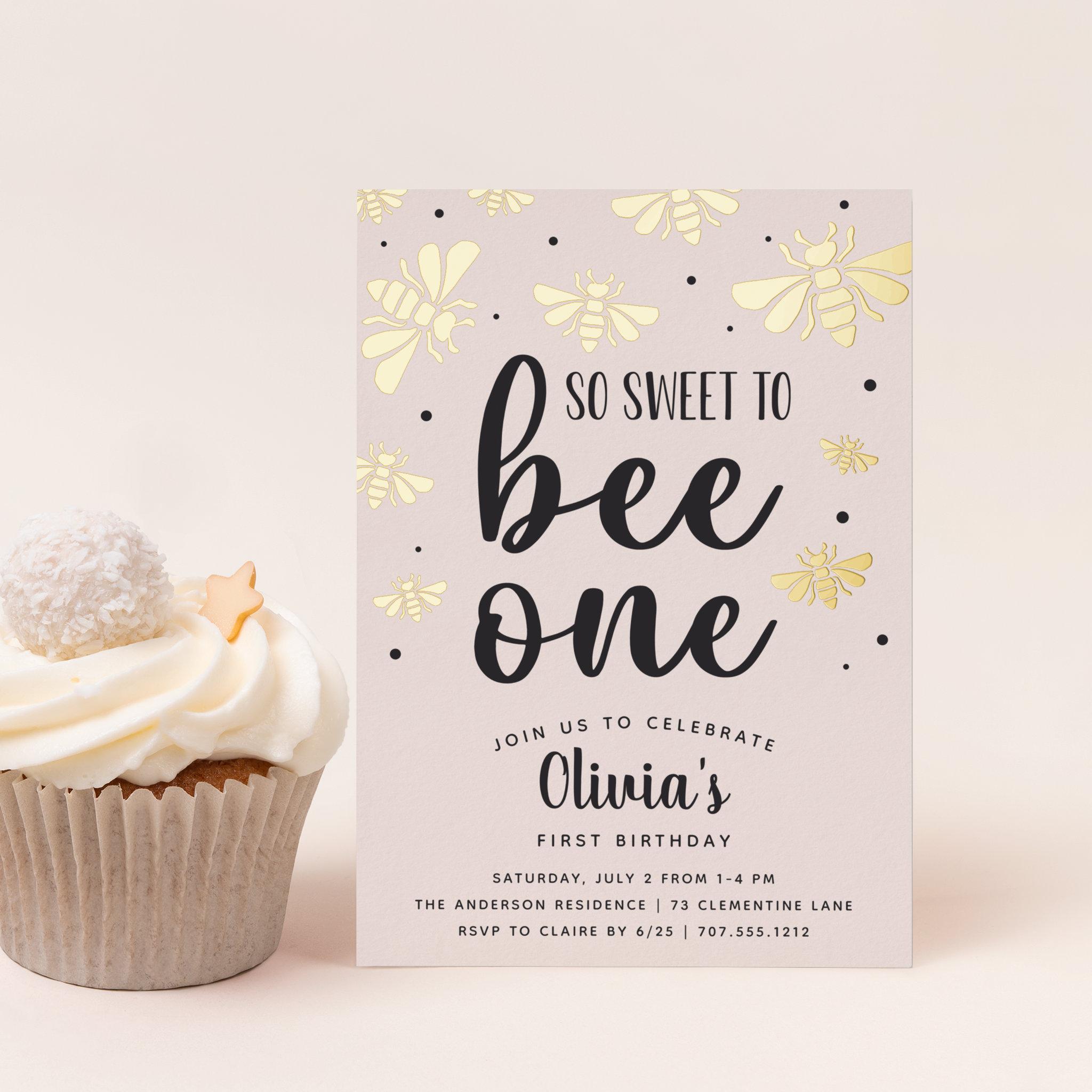 So Sweet To Bee One First Birthday Party Foil Foil Invitation