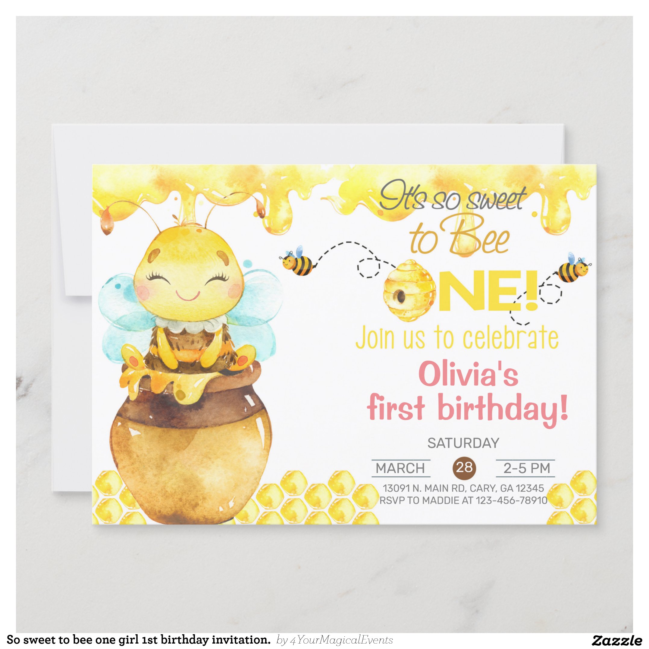 So sweet to bee one girl 1st birthday invitation. invitation