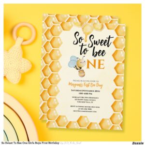 So Sweet To Bee One Girls Boys First Birthday Invitation