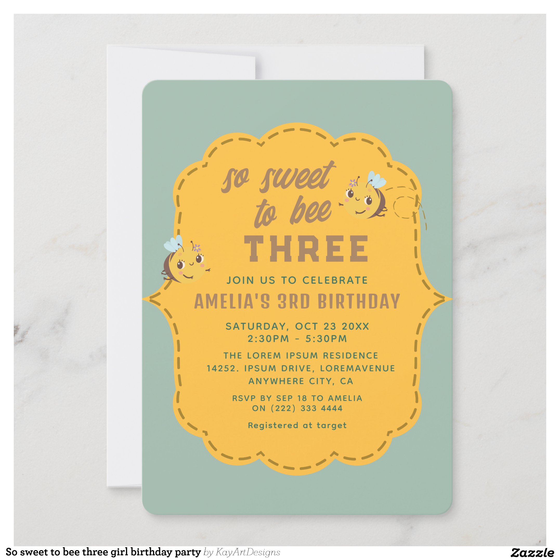 So sweet to bee three girl birthday party invitation