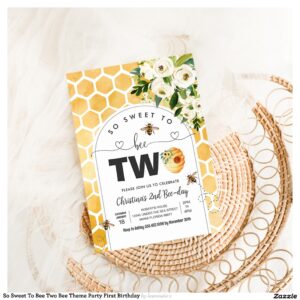 So Sweet To Bee Two Bee Theme Party First Birthday Invitation