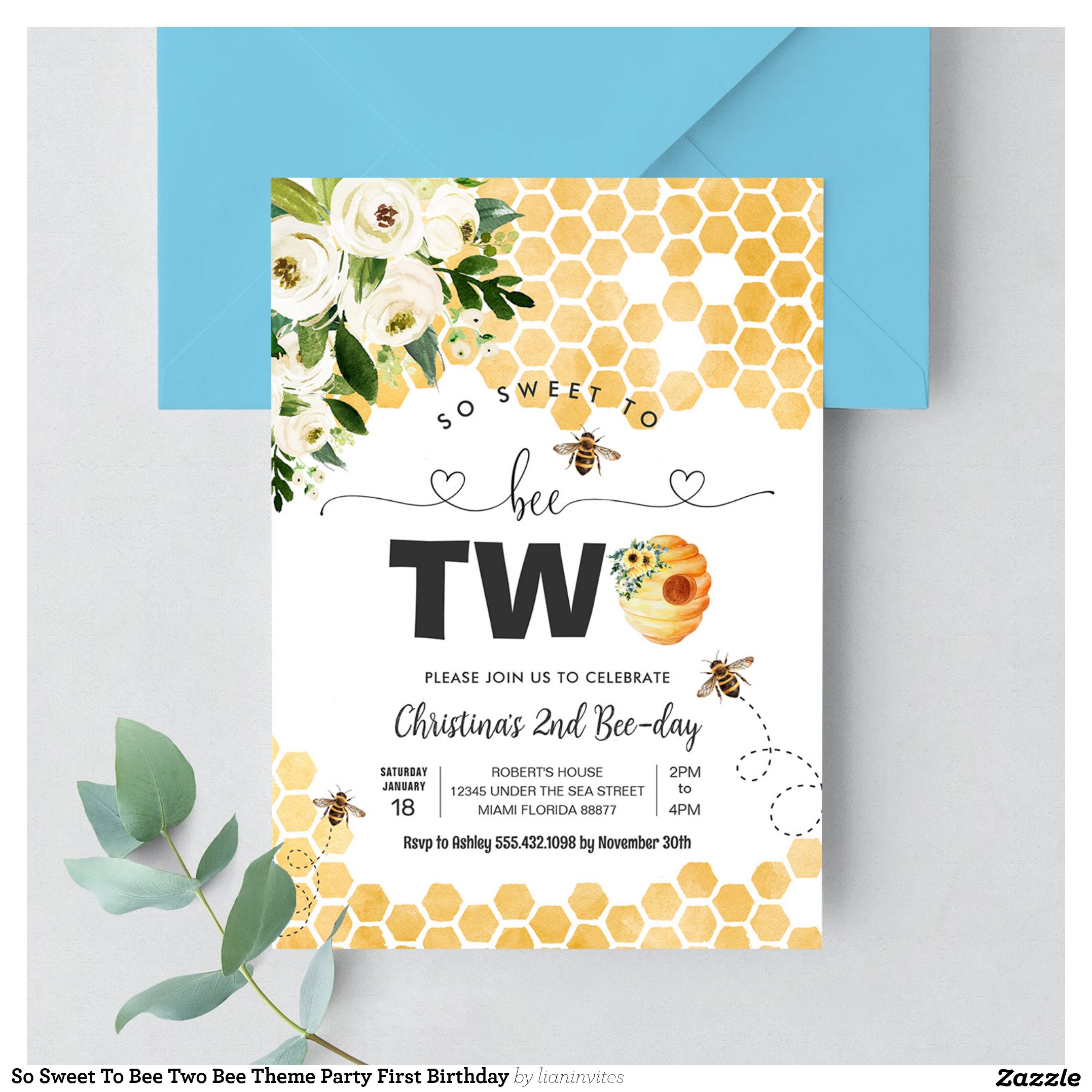 So Sweet To Bee Two Bee Theme Party First Birthday Invitation