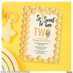 So Sweet To Bee Two Girls Boys First Birthday Invitation