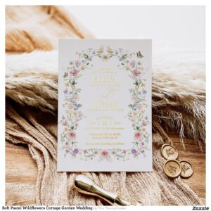 Soft Pastel Wildflowers Cottage Garden Wedding Foil Invitation