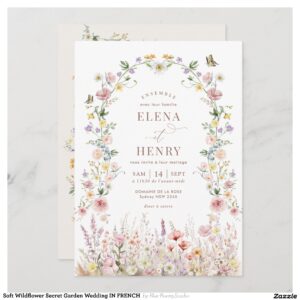 Soft Wildflower Secret Garden Wedding IN FRENCH Invitation