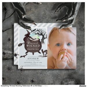 Something Wicked Brewing Halloween Bl 1st Birthday Invitation
