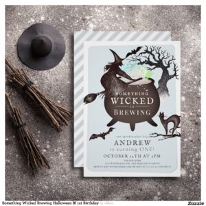 Something Wicked Brewing Halloween Bl 1st Birthday Invitation