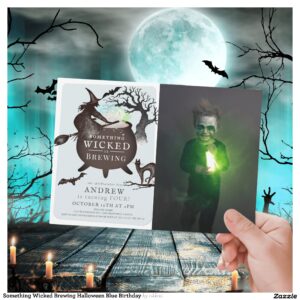 Something Wicked Brewing Halloween Blue Birthday Invitation