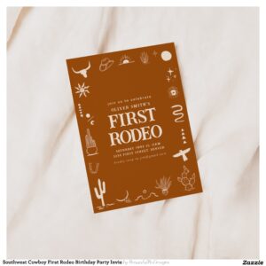 Southwest Cowboy First Rodeo Birthday Party Invie Invitation