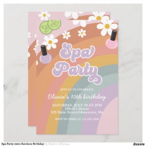 Spa Party retro Rainbow Birthday Invitation