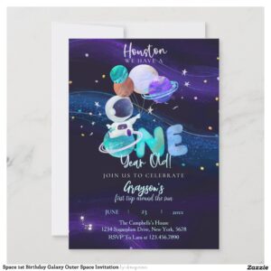 Space 1st Birthday Galaxy Outer Space Invitation