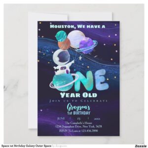 Space 1st Birthday Galaxy Outer Space Invitation